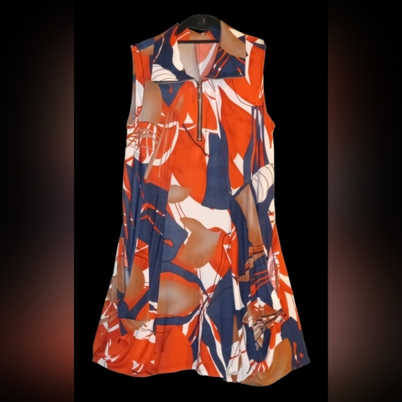 Unknown Dresses & Skirts - Vintage Women's Funky Abstract Print Front Zip Midi Dress Sz L